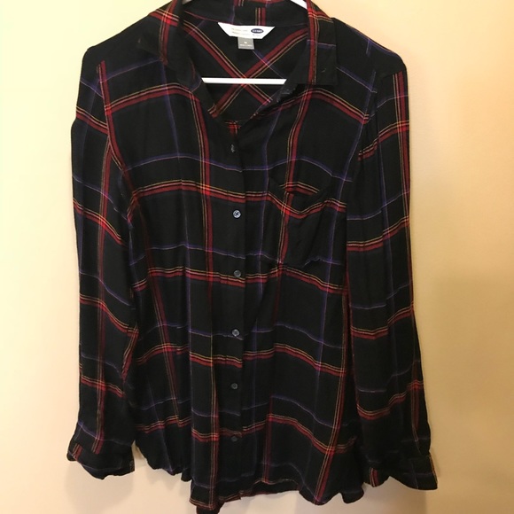 Old Navy Tops - Black Plaid Classic Plaid Shirt